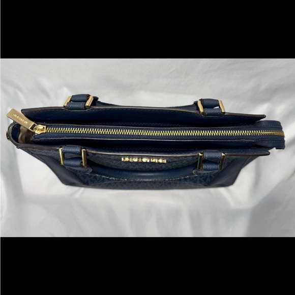 Michael Kors Navy MK Logo Satchel with Gold-Tone Hardware - Picture 6 of 14